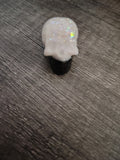 White crystal iridescent glitter mini skull with black jaw
