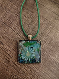 VeilBloom™ — Blue Daisy Square Pendant