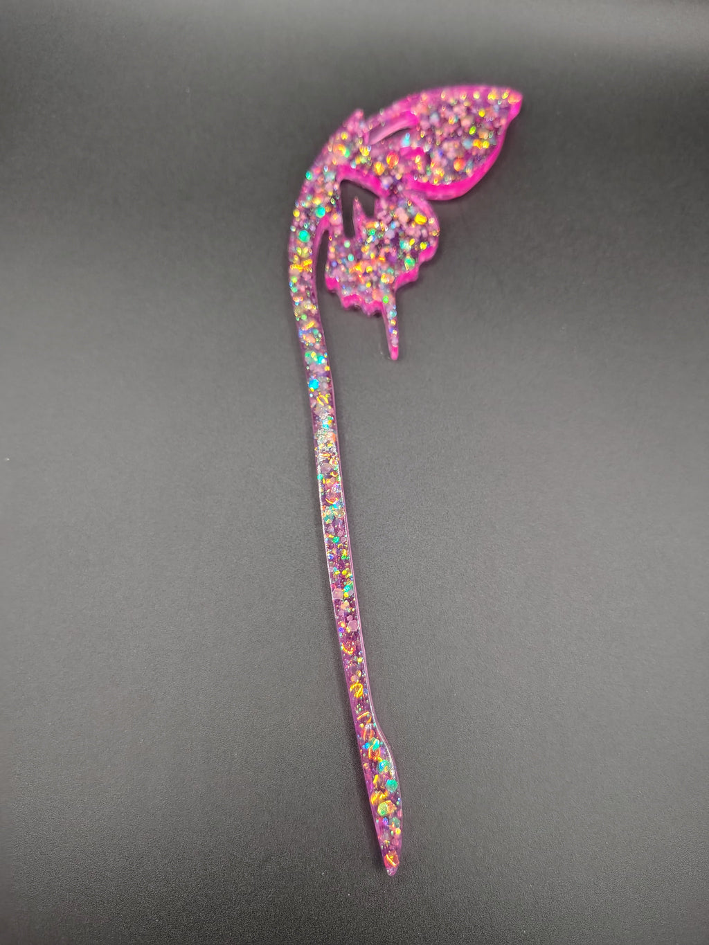 Antler hair stick — ocean blue iridescent glitter resin