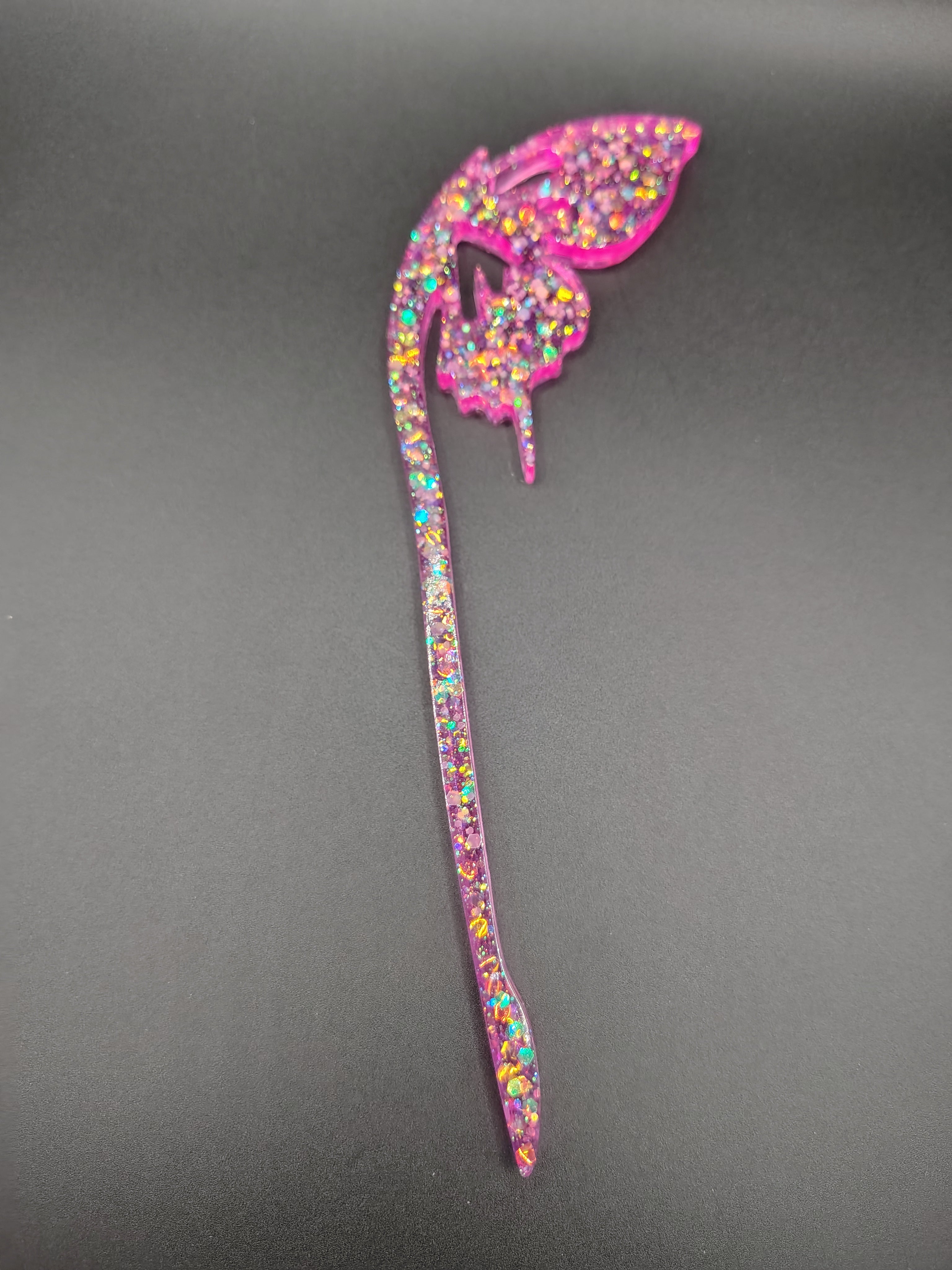 Antler hair stick — ocean blue iridescent glitter resin