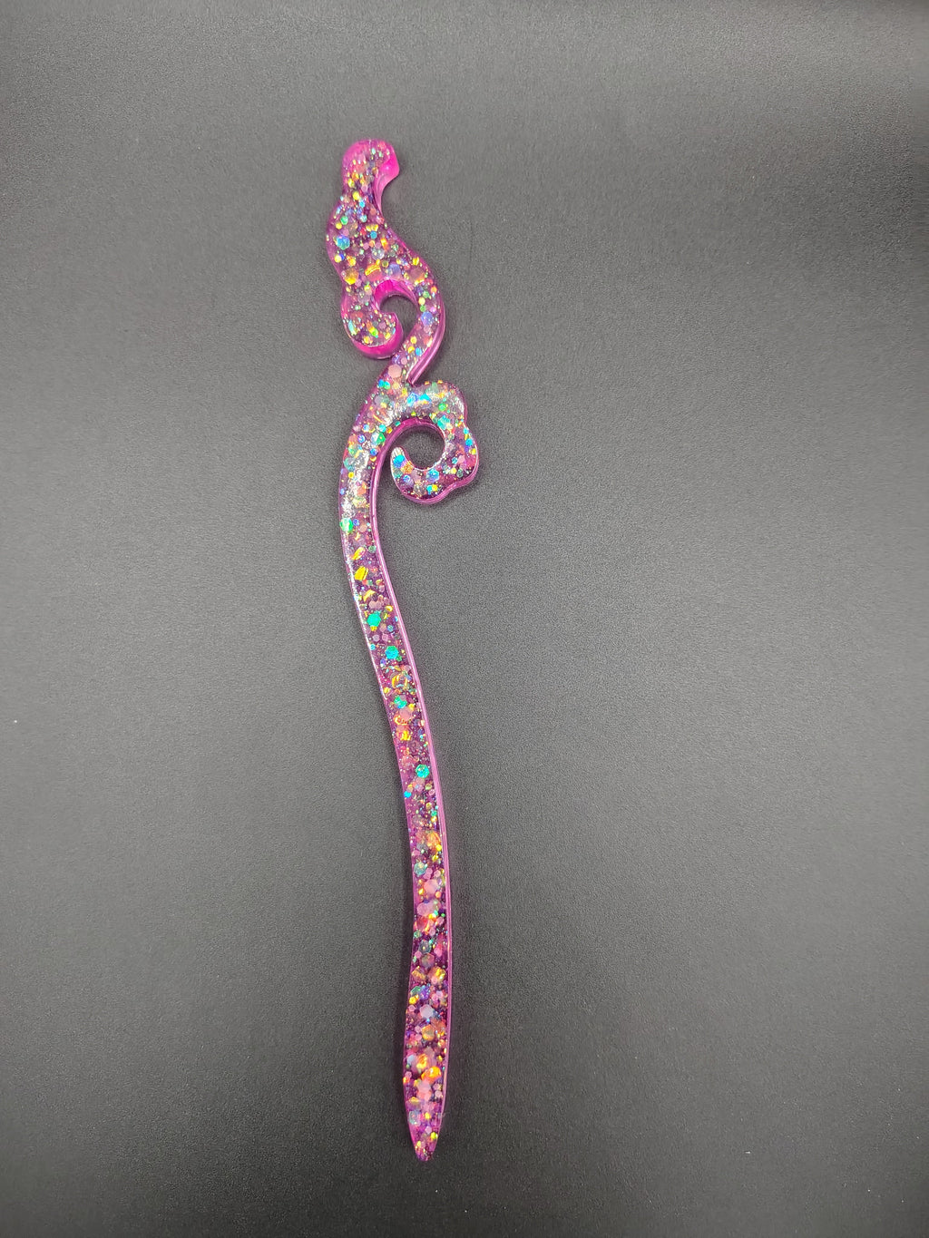 Serpent hair stick — mauve pearlescent glitter resin