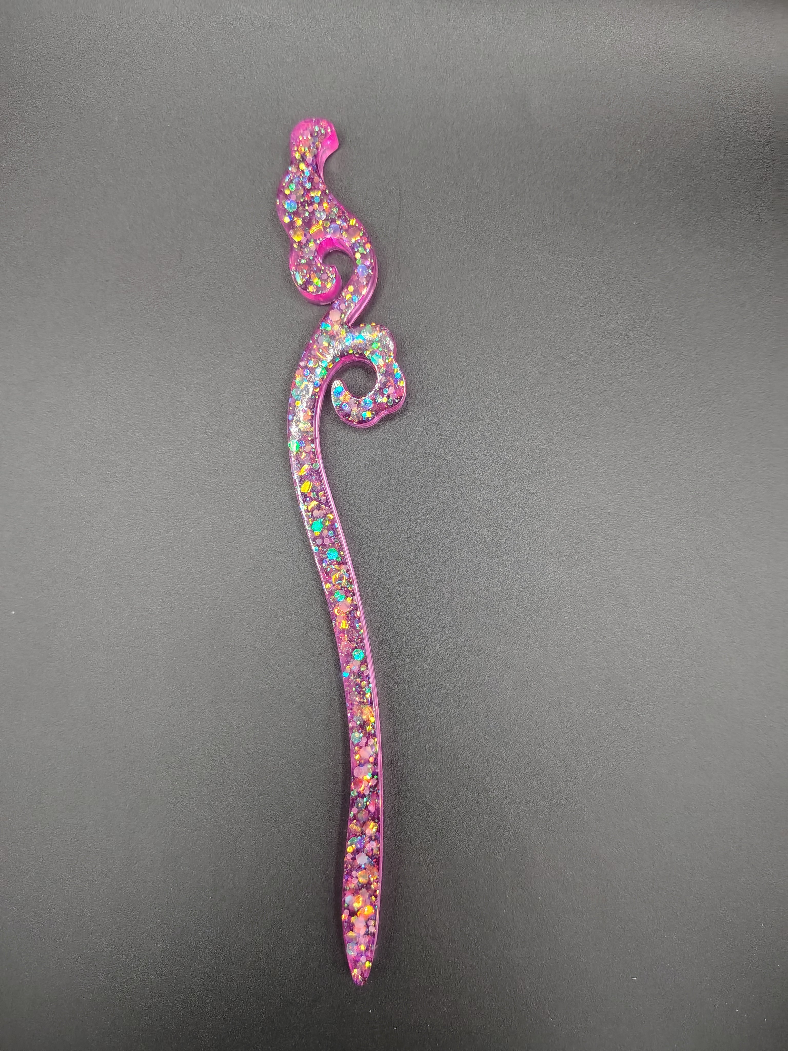 Serpent hair stick — mauve pearlescent glitter resin