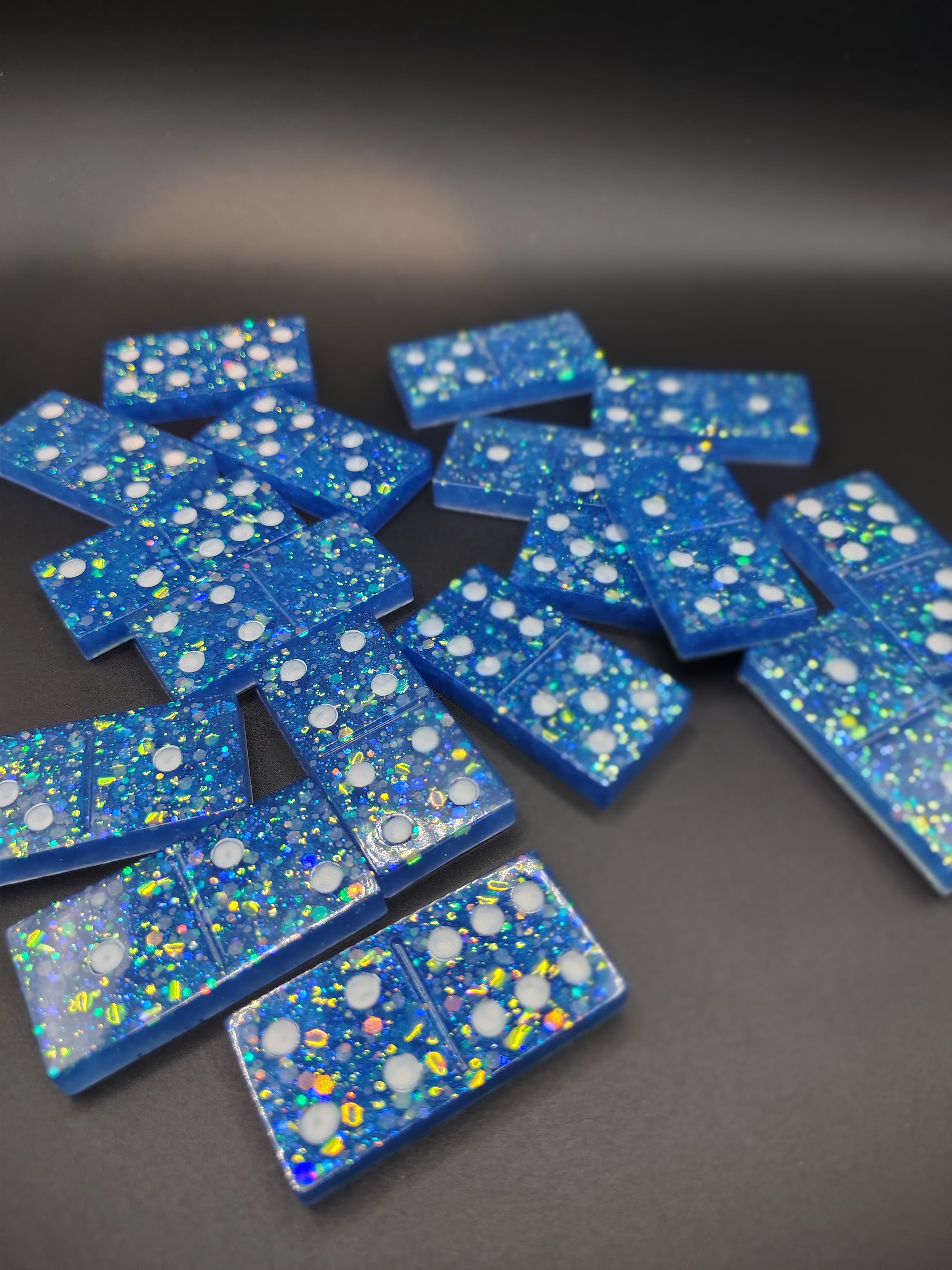 Blue glitter resin domino set