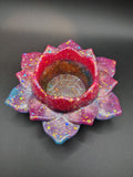 Loomlight™ Candle Holder - Lotus Flower style rainbow glitter resin top view