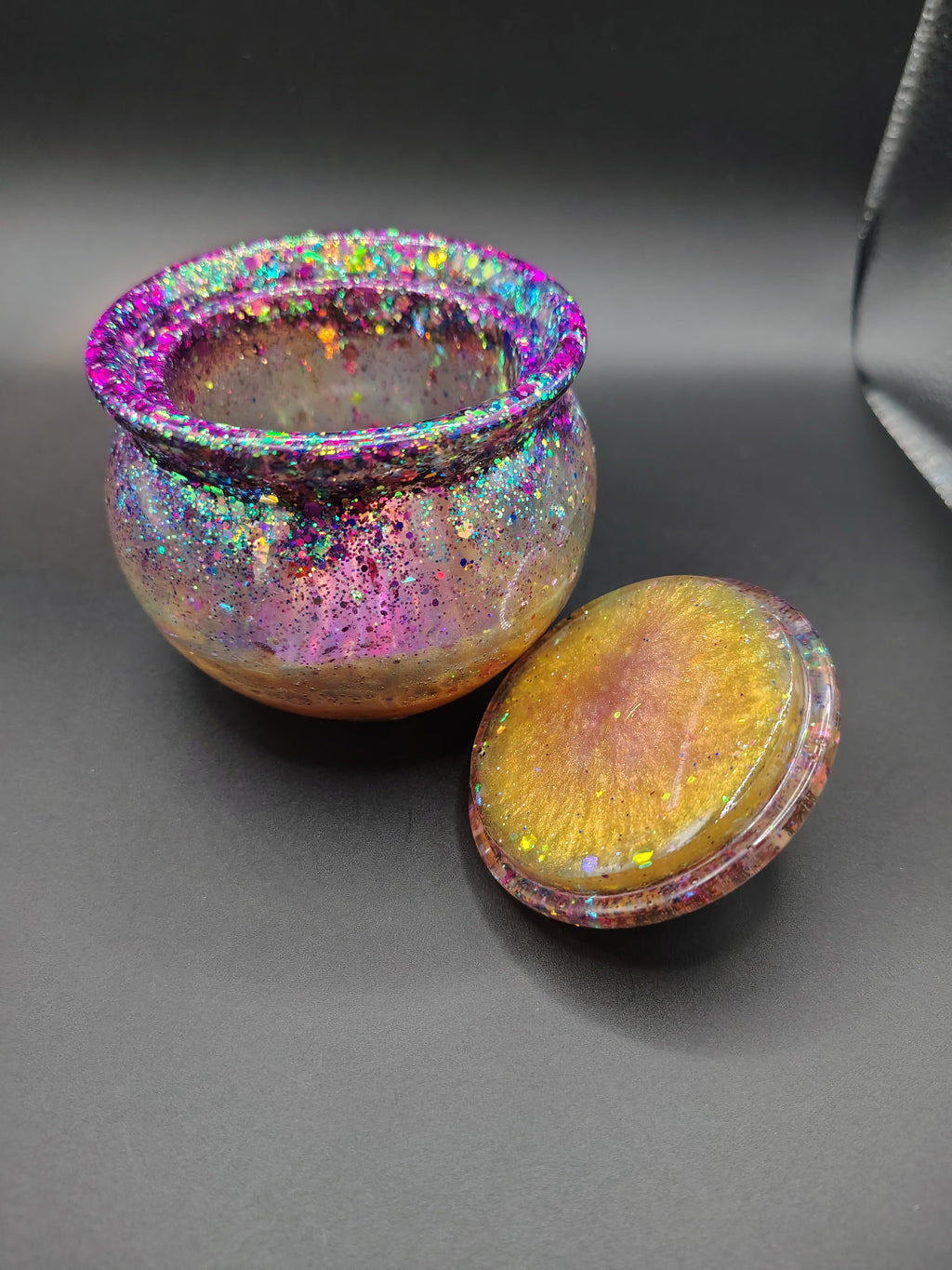 Loomlight™ Glow Jar - Galaxy Glow open showing interior and amber glow base lid off