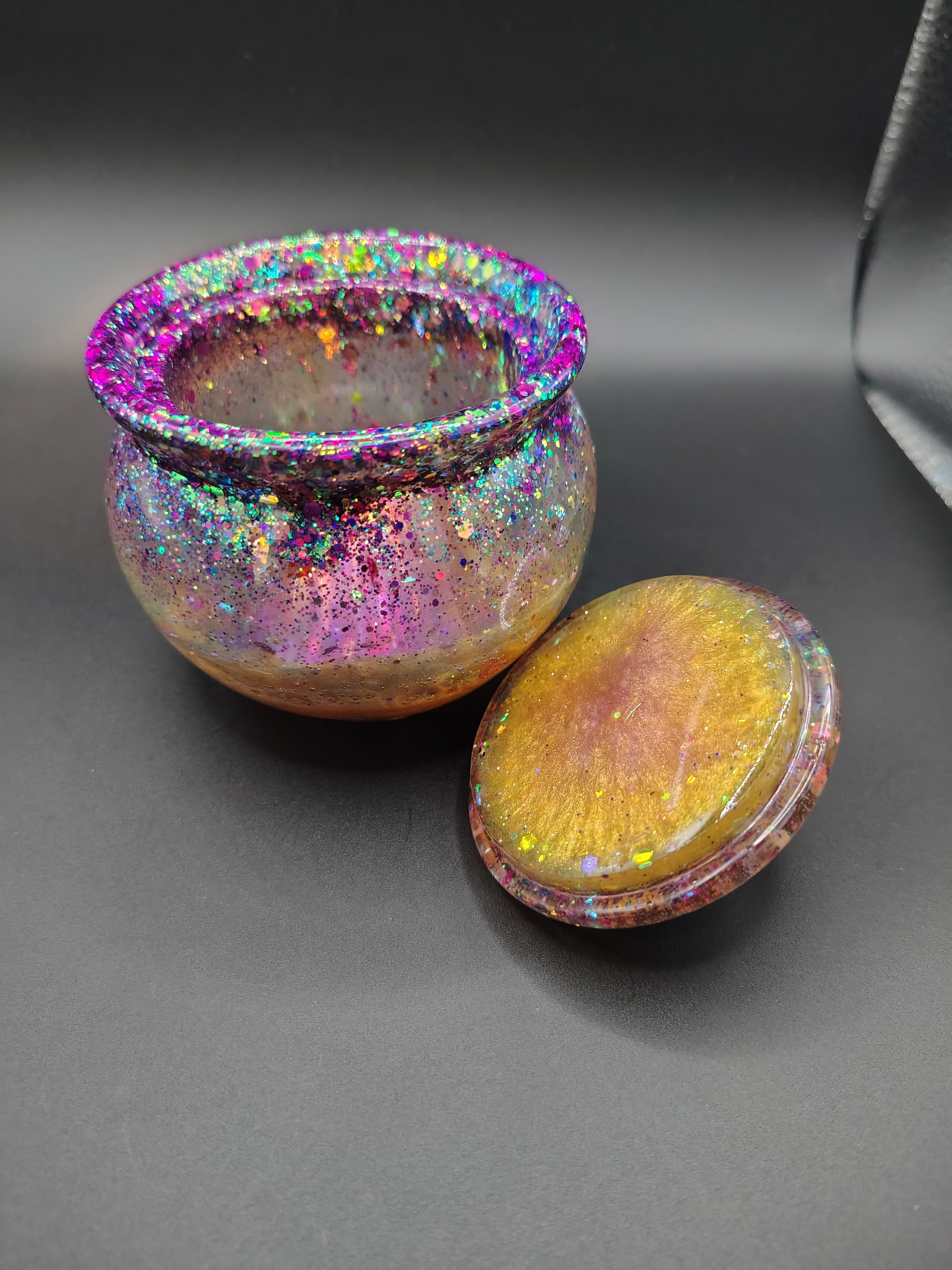 Loomlight™ Glow Jar - Galaxy Glow open showing interior and amber glow base lid off