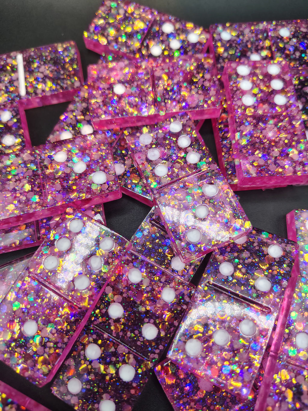Pink holographic resin dominoes