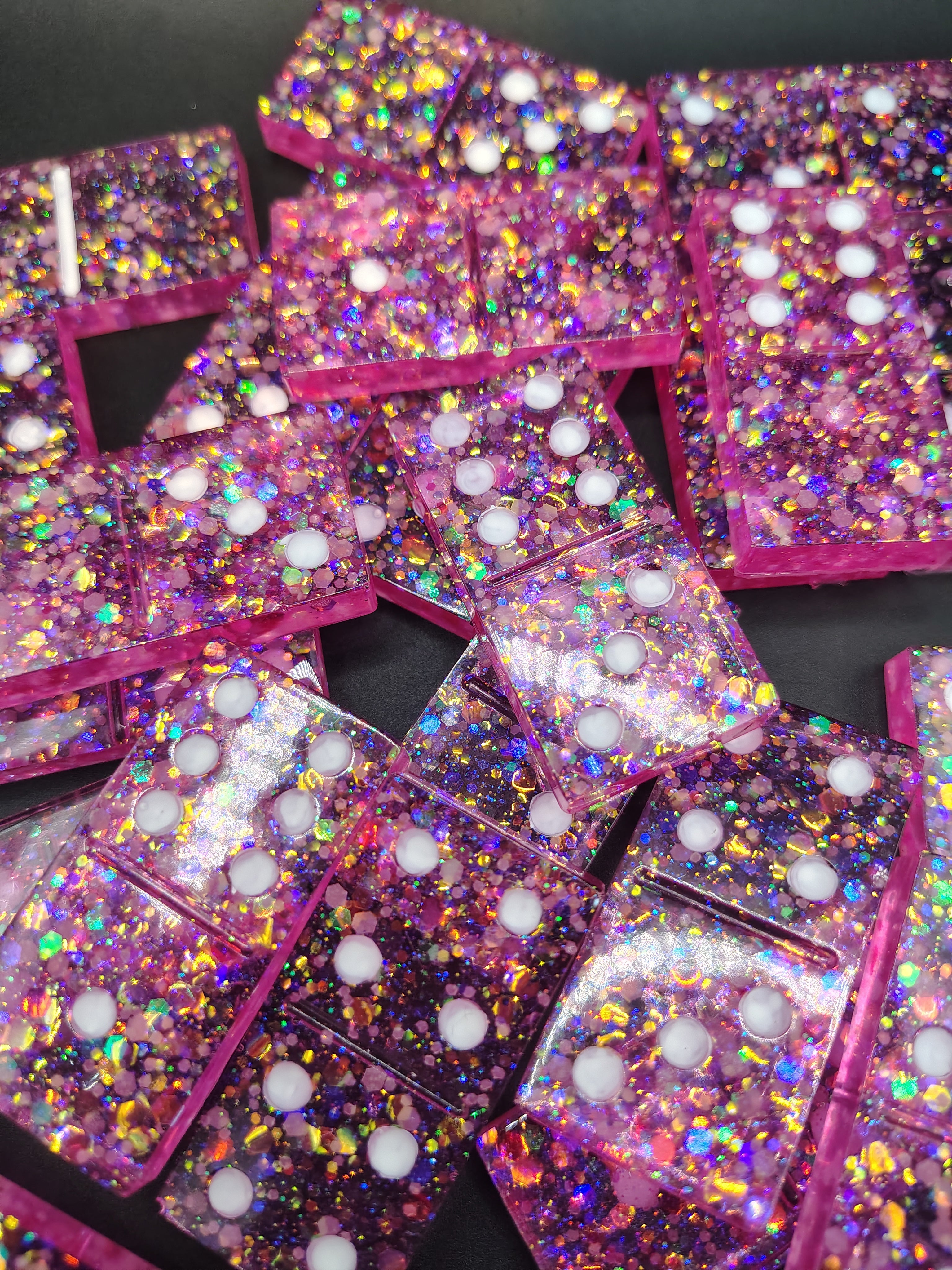 Pink holographic resin dominoes