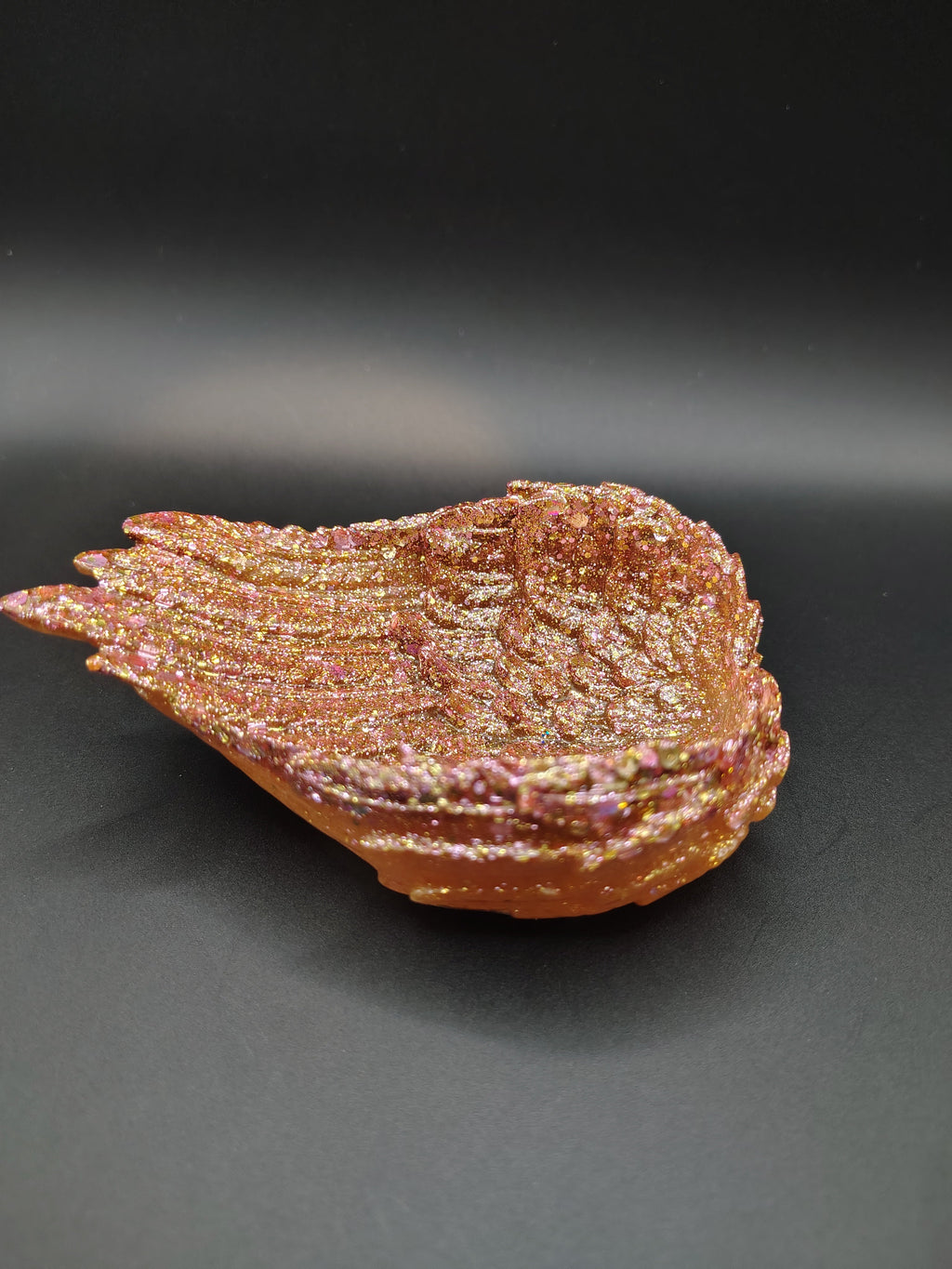 Wing Heart Trinket Dish - Rose Gold Glitter top view