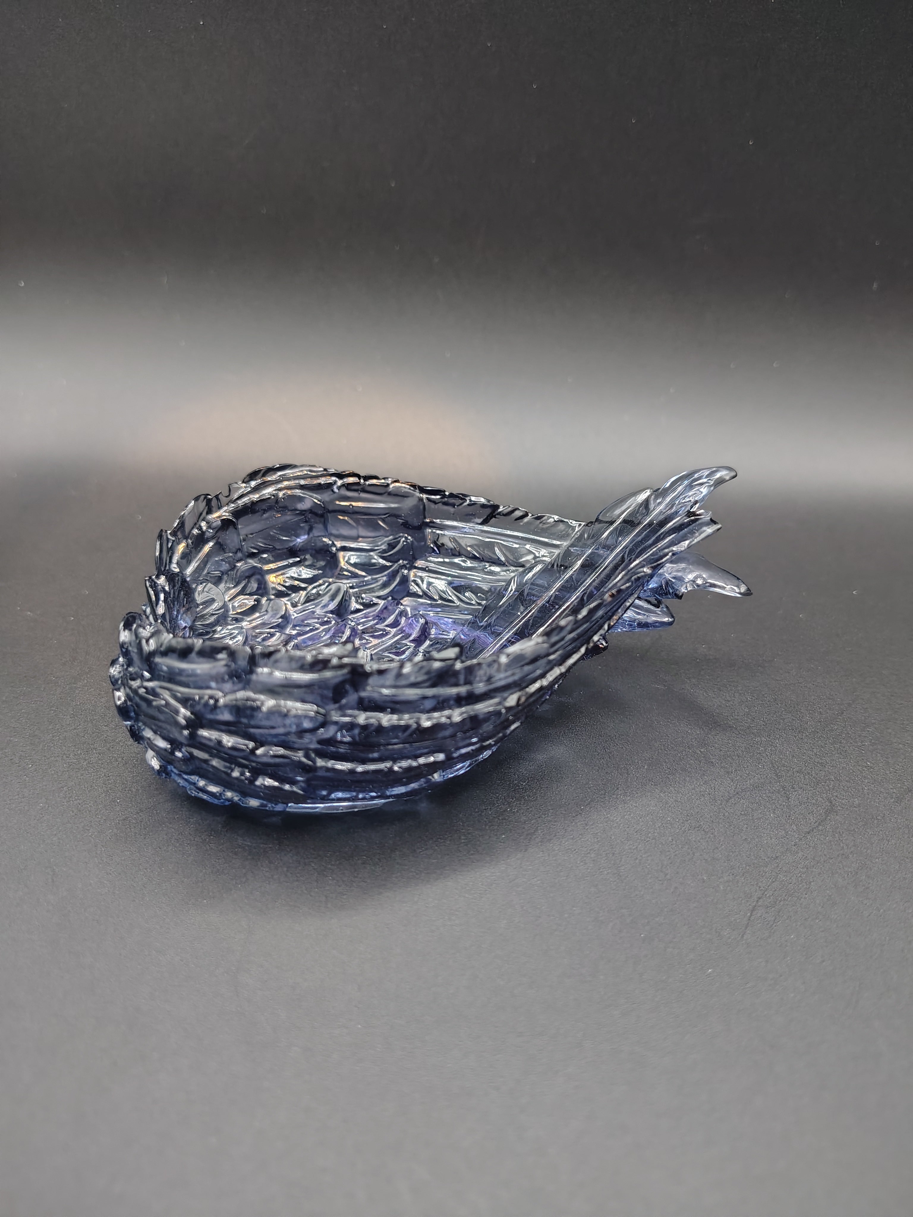 Wing Heart Trinket Dish - Midnight Black with Silver Shimmer top view