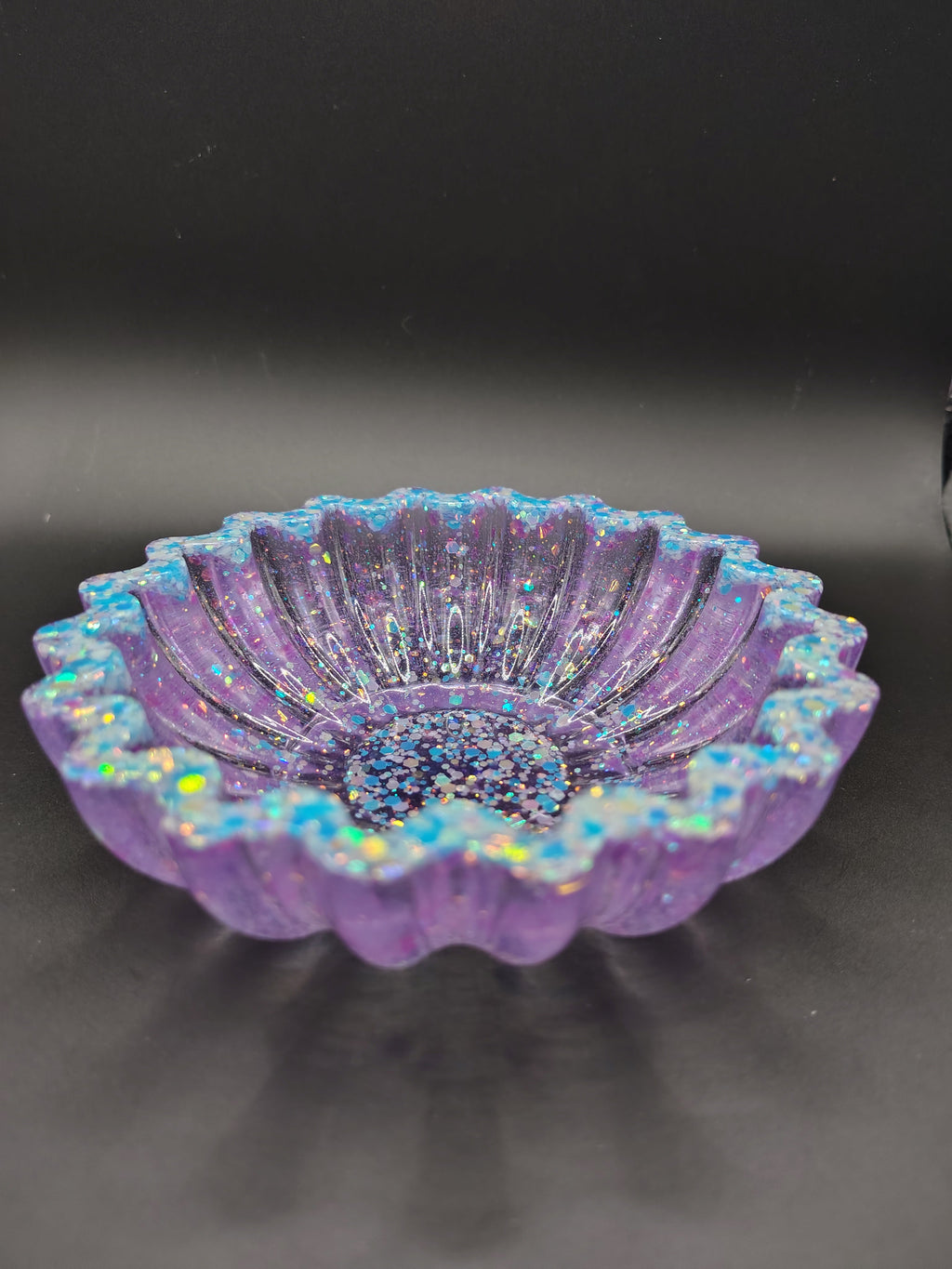 Loomlight™ Scallop Bowl - lavender iridescent glitter resin bowl side view