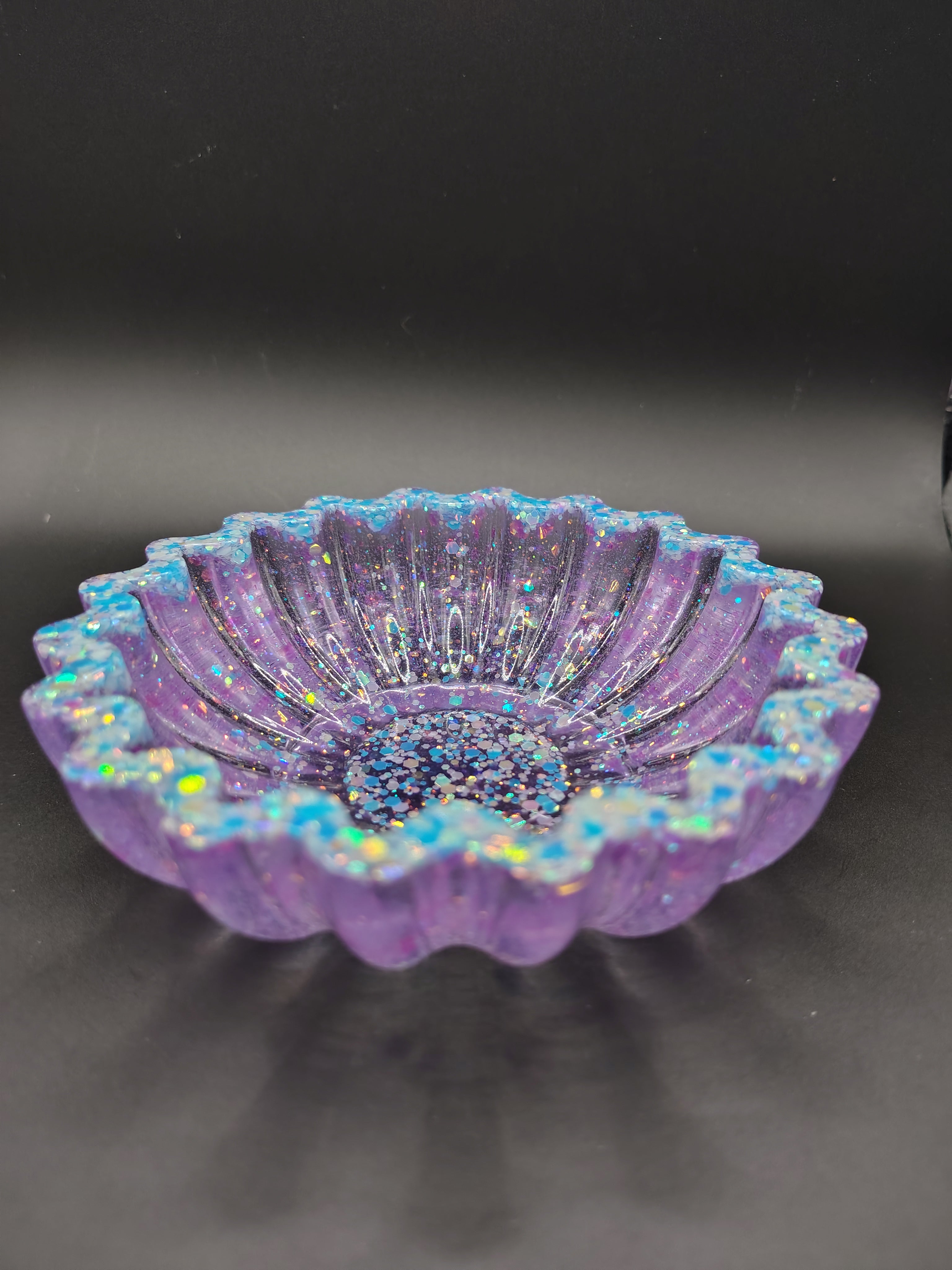 Loomlight™ Scallop Bowl - lavender iridescent glitter resin bowl side view